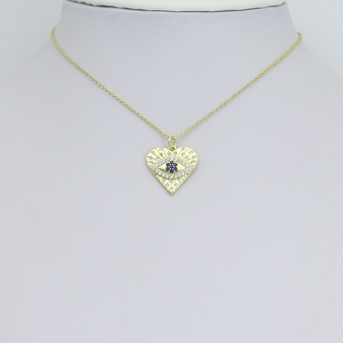 Blue Cubic Zirconia Evil Eye Heart Charm Pendant