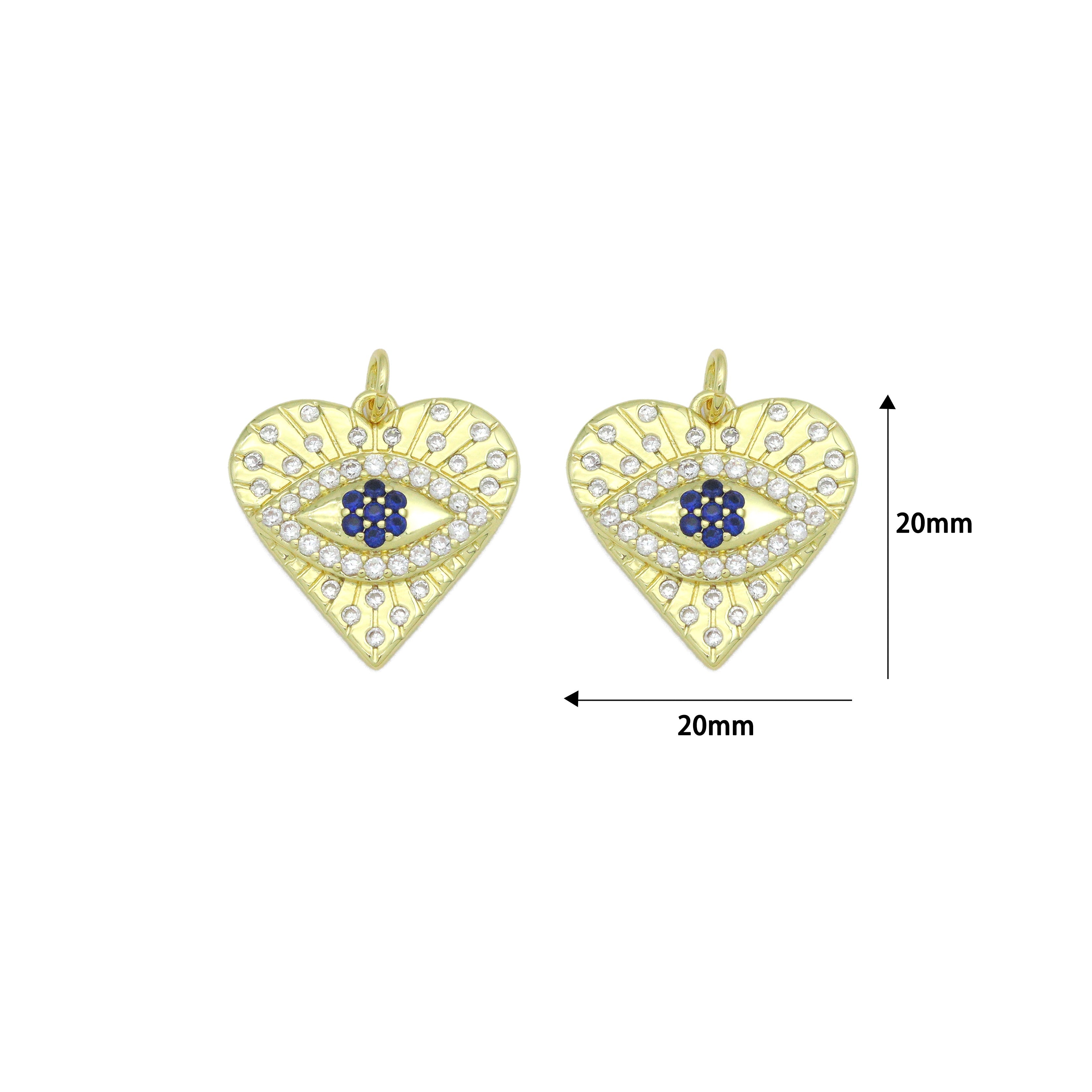 Blue Cubic Zirconia Evil Eye Heart Charm Pendant