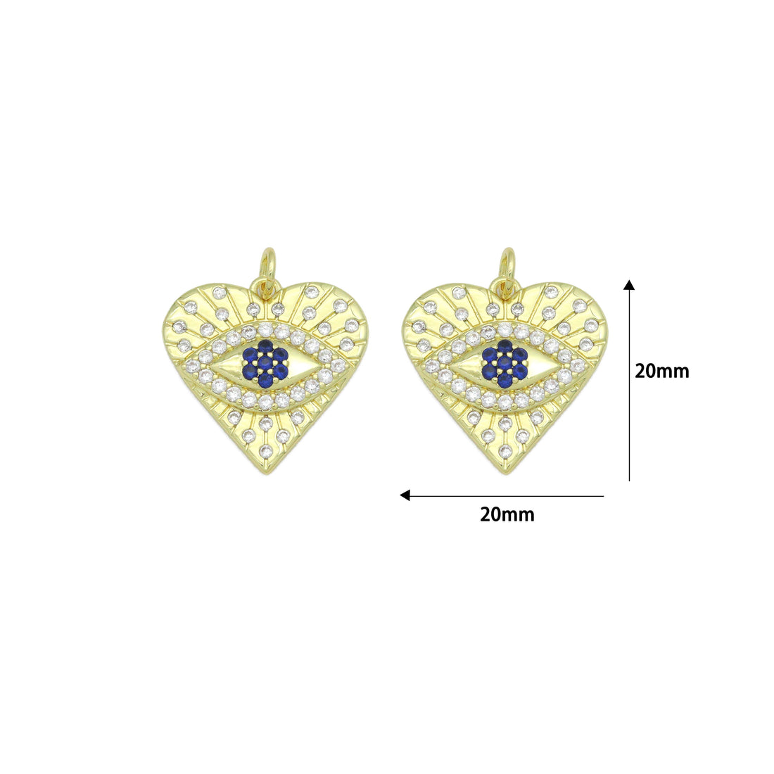 Blue Cubic Zirconia Evil Eye Heart Charm Pendant