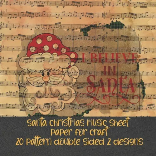 santa christmas music sheet paper for craft 20 pattern double sided 2 designs: vintage decorative pattern for Papercrafts & scrapbooking - old sheet S - Paperback
