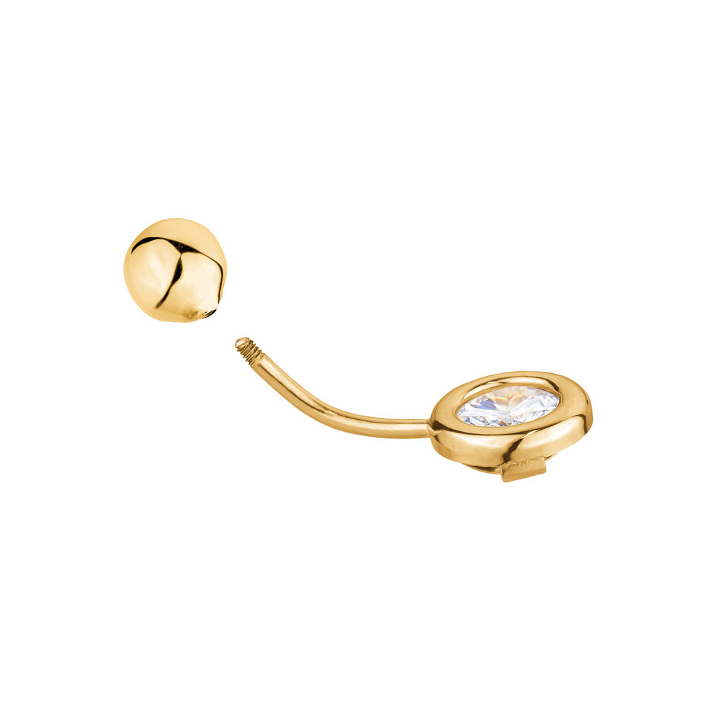 Belly Ring 14k Yellow Gold Navel Ring Belly Button Ring Bezel Set Simulated Diamond Body Piercing 16 Gauge