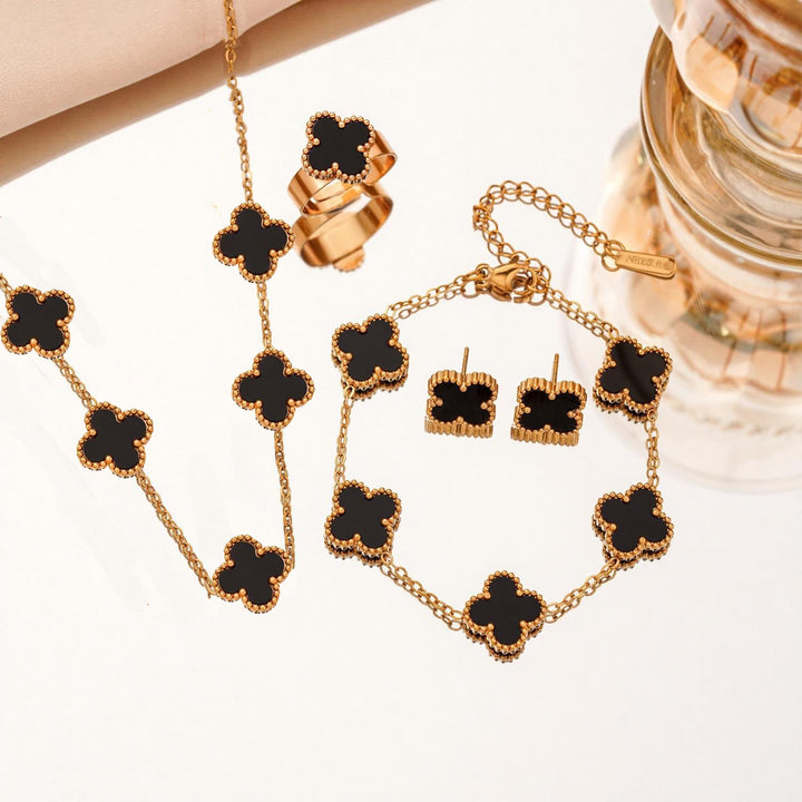 Titanium Four-Leaf Flower Jewelry Set