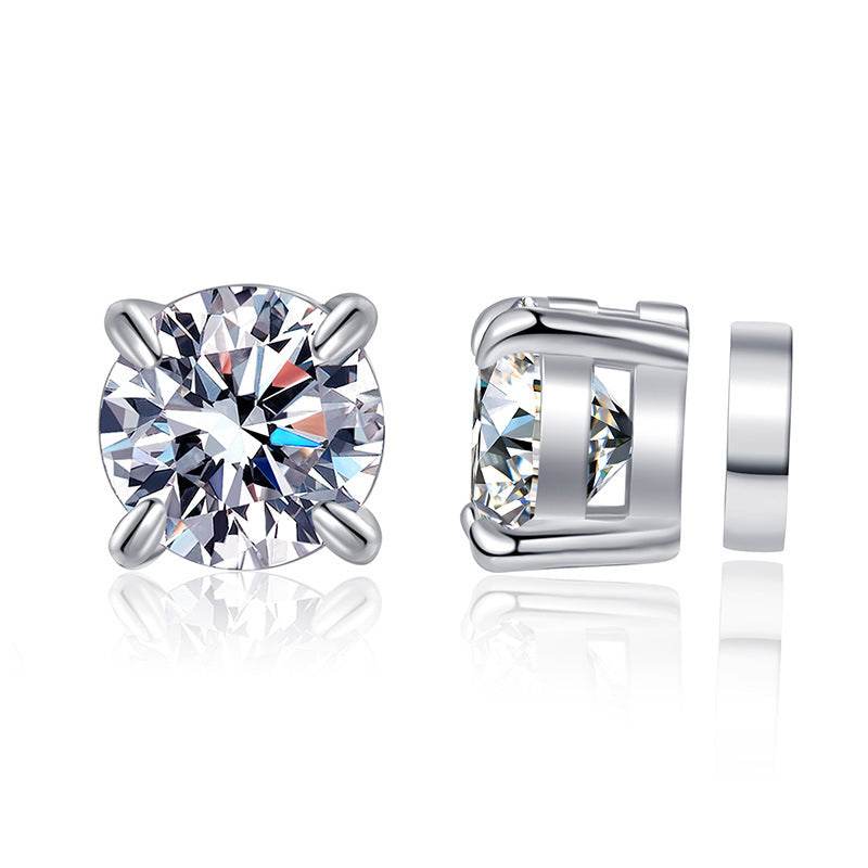 S925 Magnetic Moissanite / CZ Stud Earrings for Men Women, Inlaid Magnetic Earrings Non-Piercing Clip On Stud Earring
