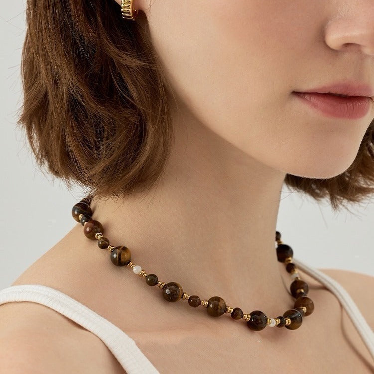 Women's Brown Natural Tigereye Beaded Accessories Necklaces