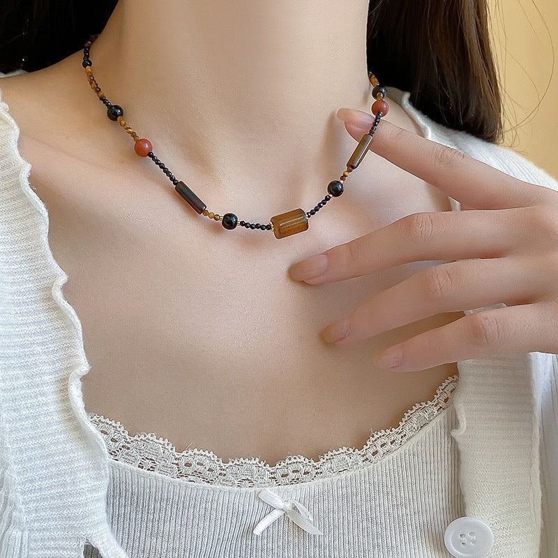 Women's Brown Natural Tigereye Beaded Accessories Necklaces