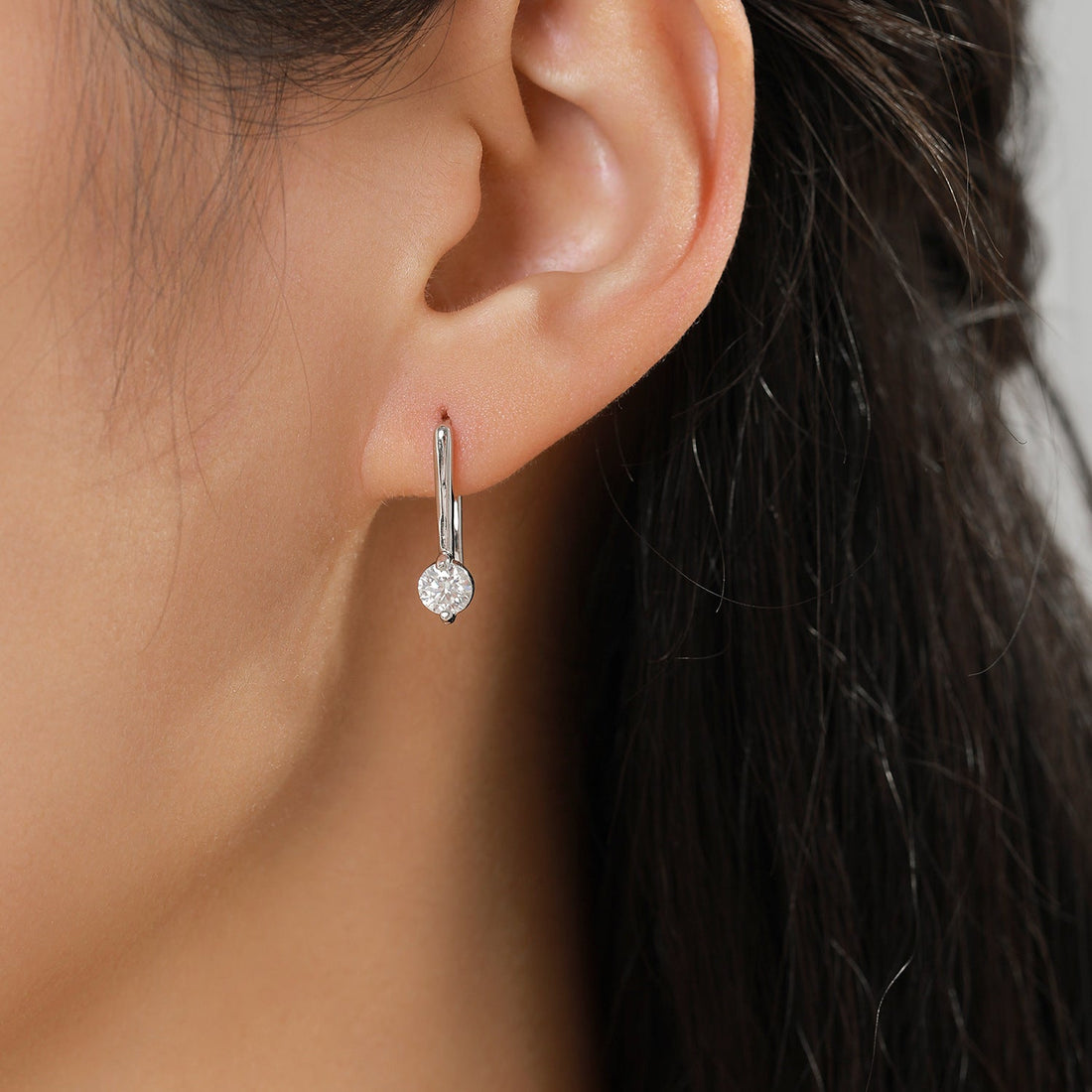 Geometric Round D-Color VVS1 Moissanite Hook Earrings in Sterling Silver