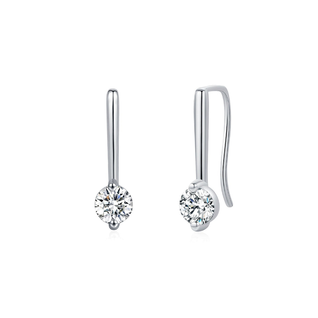 Geometric Round D-Color VVS1 Moissanite Hook Earrings in Sterling Silver