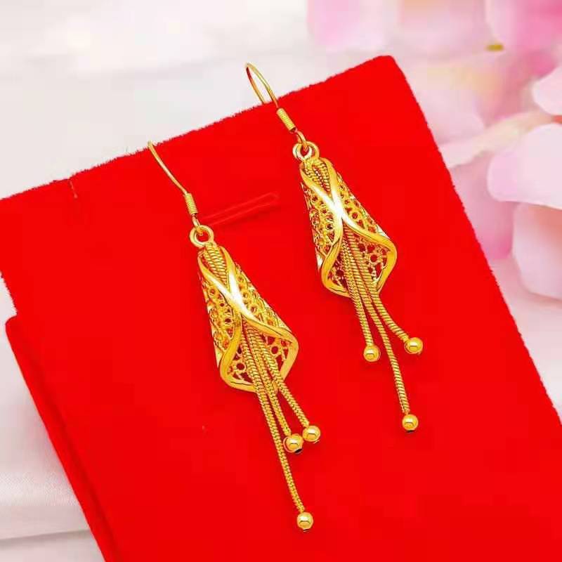 Women's Gold Tassel Brass Plated Ear Hook Hollowed Fashion Earrings