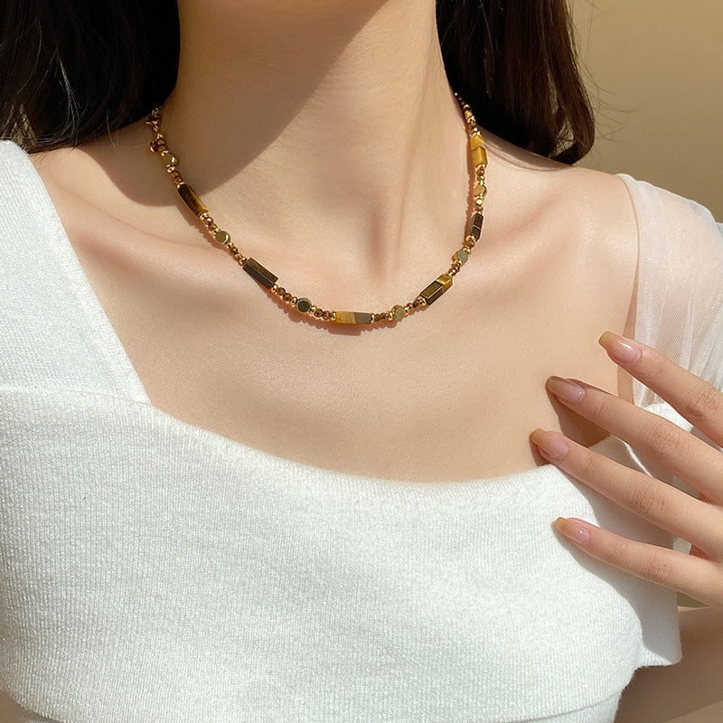 Women's Brown Natural Tigereye Beaded Accessories Necklaces