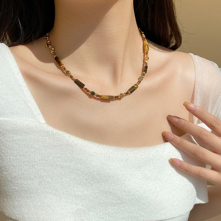 Women's Brown Natural Tigereye Beaded Accessories Necklaces