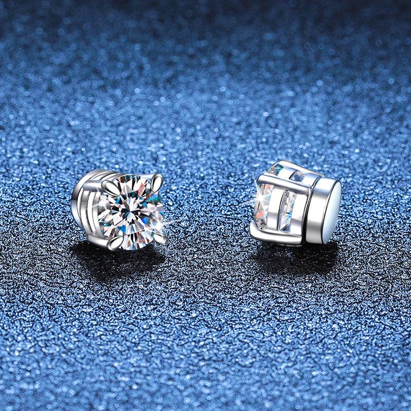 S925 Magnetic Moissanite / CZ Stud Earrings for Men Women, Inlaid Magnetic Earrings Non-Piercing Clip On Stud Earring