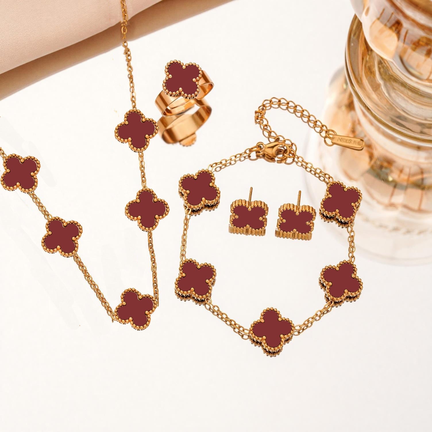 Titanium Four-Leaf Flower Jewelry Set