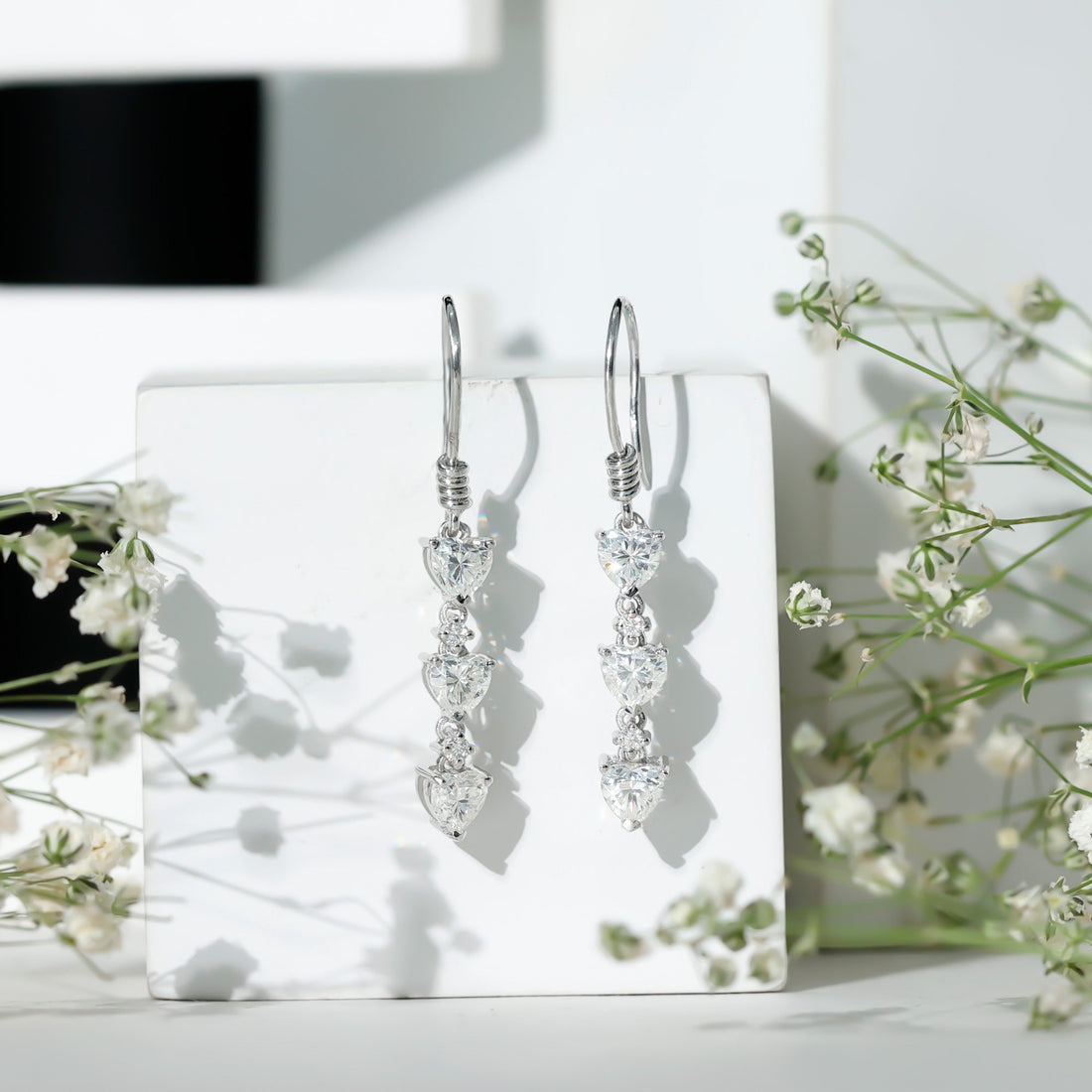 Certified Lab Heart Shaped Diamond Fish Hook Dangle Earrings