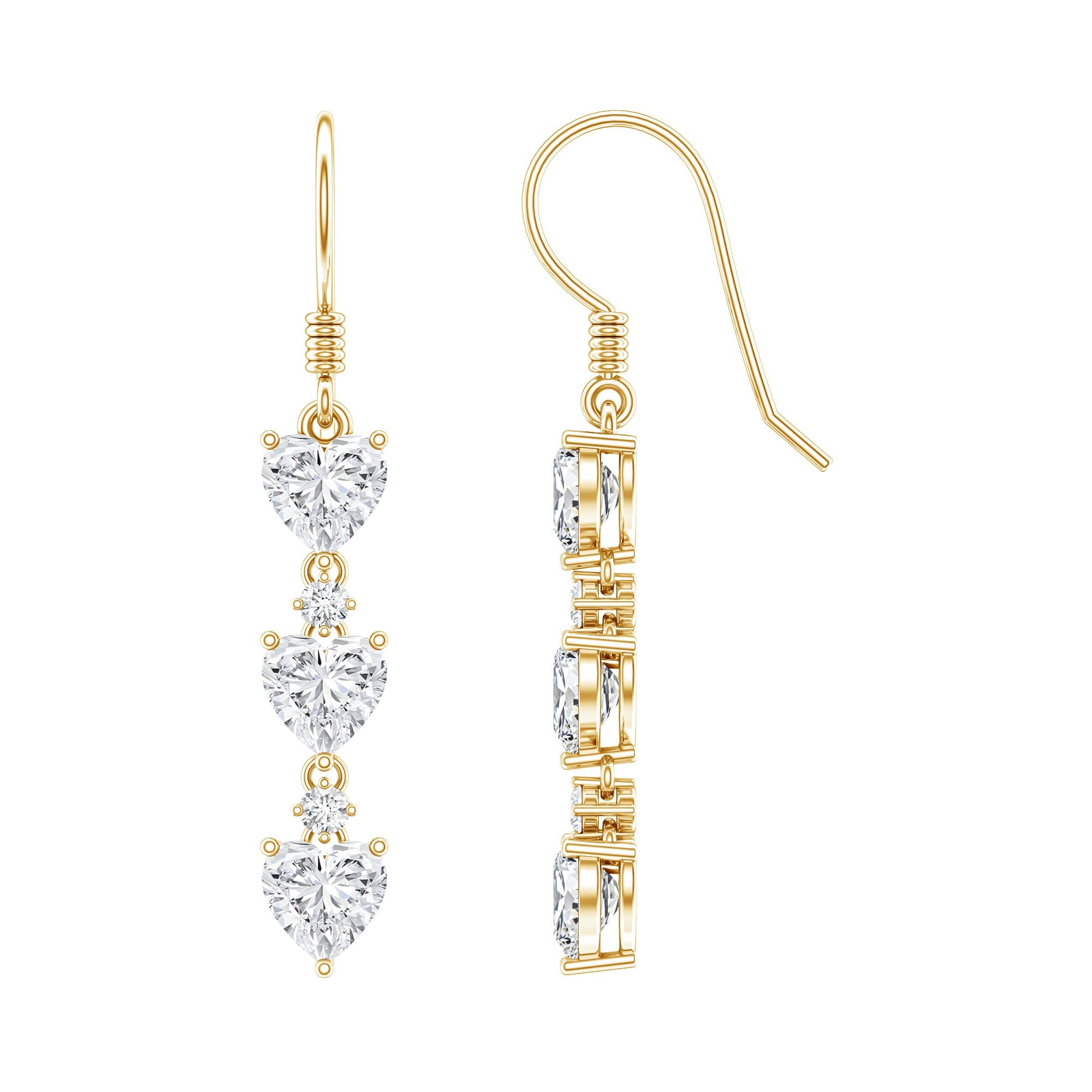 Certified Lab Heart Shaped Diamond Fish Hook Dangle Earrings