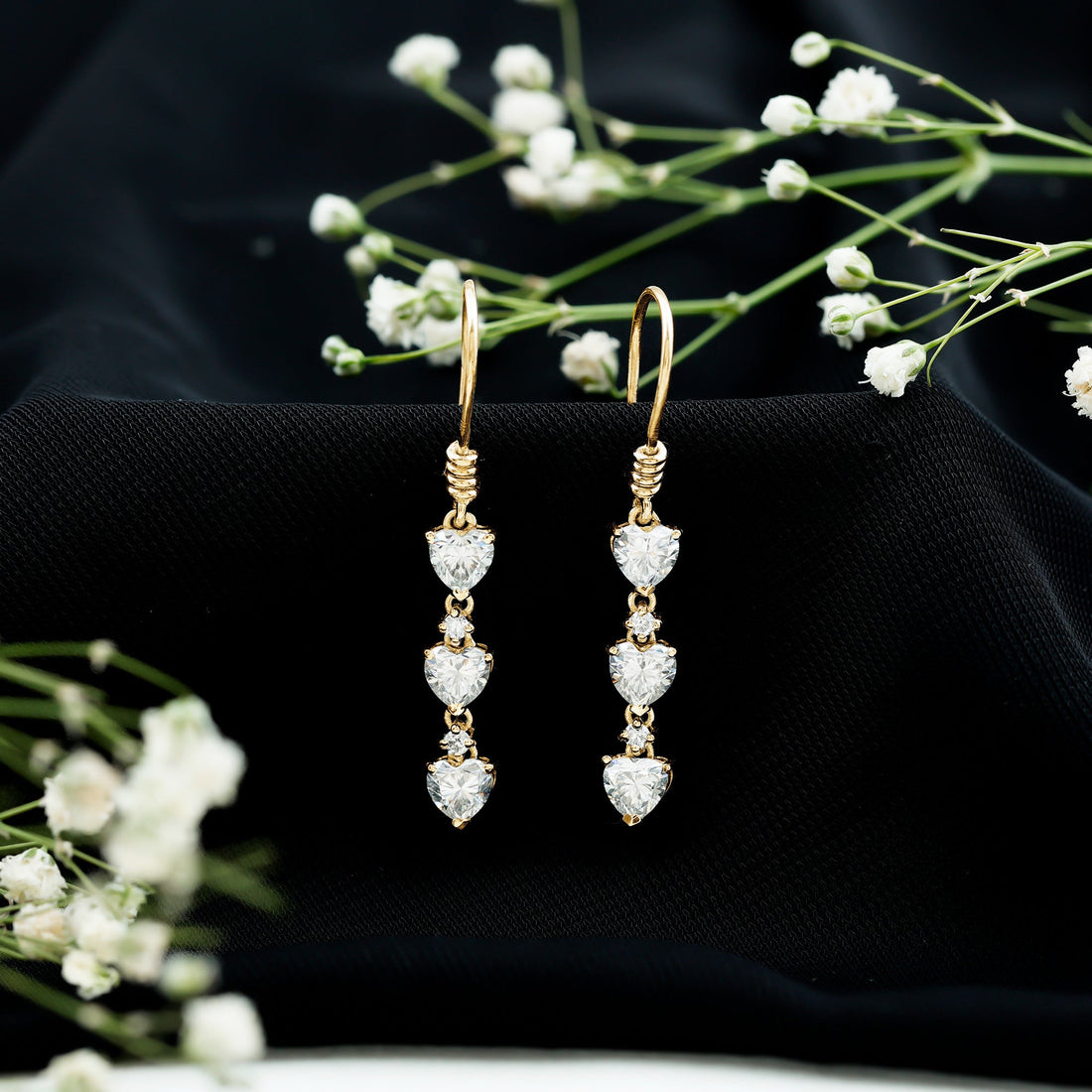 Certified Lab Heart Shaped Diamond Fish Hook Dangle Earrings