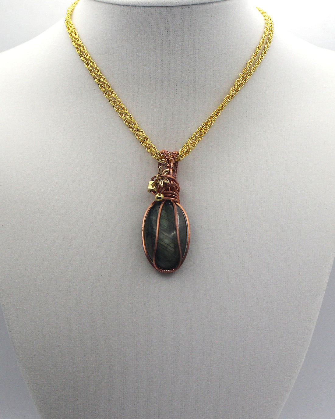 Raw Copper Labradorite Beaded Pendant Necklace