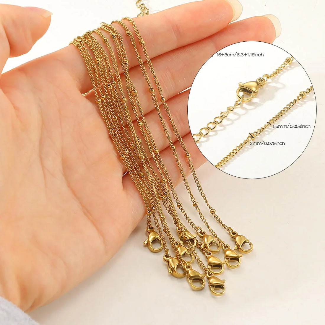 10-Piece Gold-Tone Stainless Steel Necklace Chain Set | 45cm | DIY Jewelry Making