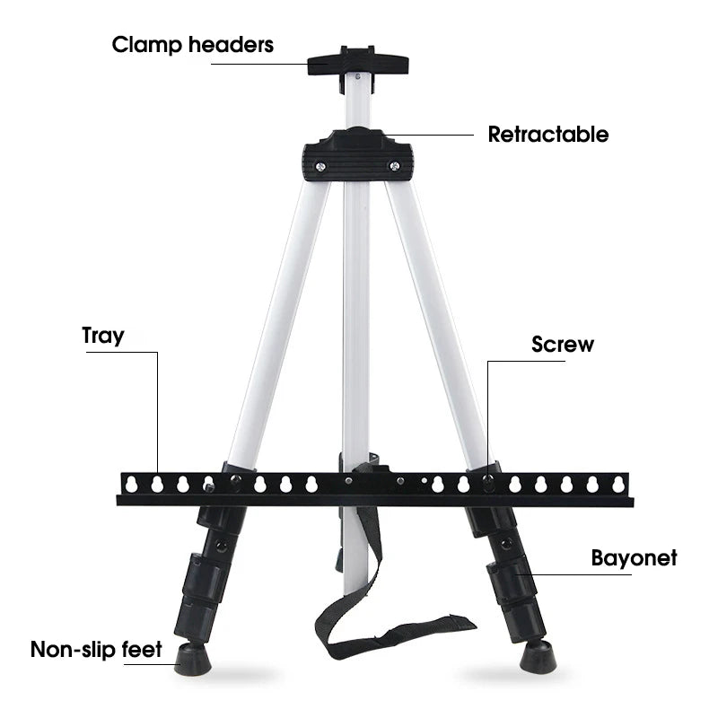 Portable Adjustable Metal Sketch Easel Foldable Travel Art Stand with Bag