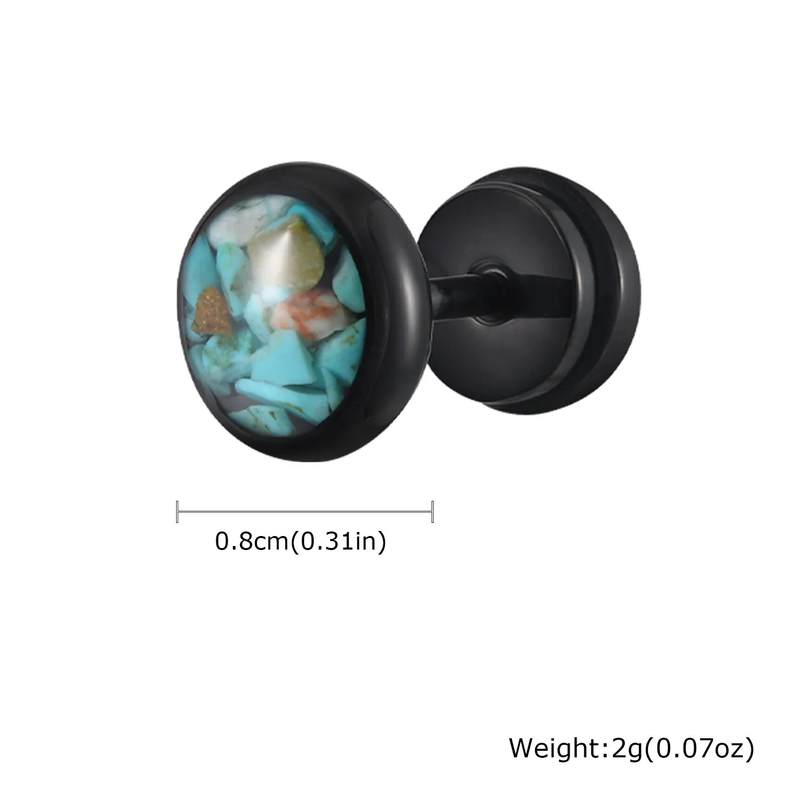 Natural Stone Stud Earrings for Men | Stainless Steel Plated Round Earring Gift