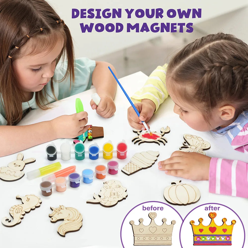 Glow Dark Wooden Magnet Painting Craft Kit for Kids DIY Fun