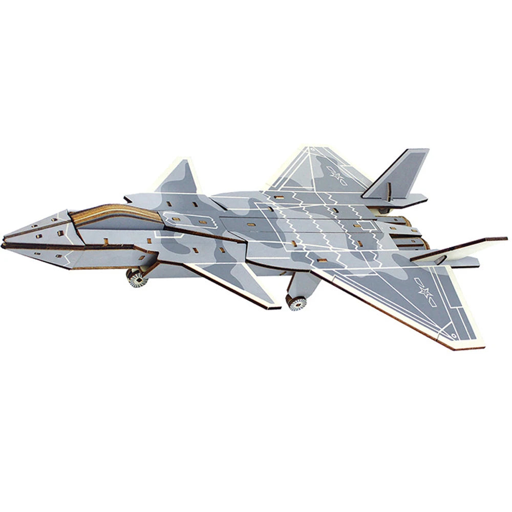DIY Wooden Fighter Airplane 3D Puzzle Assembly Craft Kit for Kids