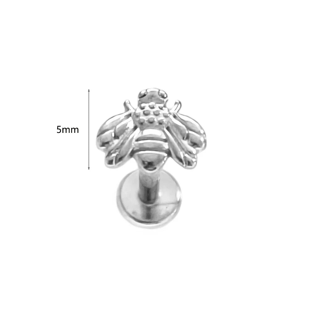 100% 316L Surgical Steel Flower Labret Piercing Butterfly Bee Tragus Snake Cartilage Helix Flat Back CZ Earrings Body Jewelry