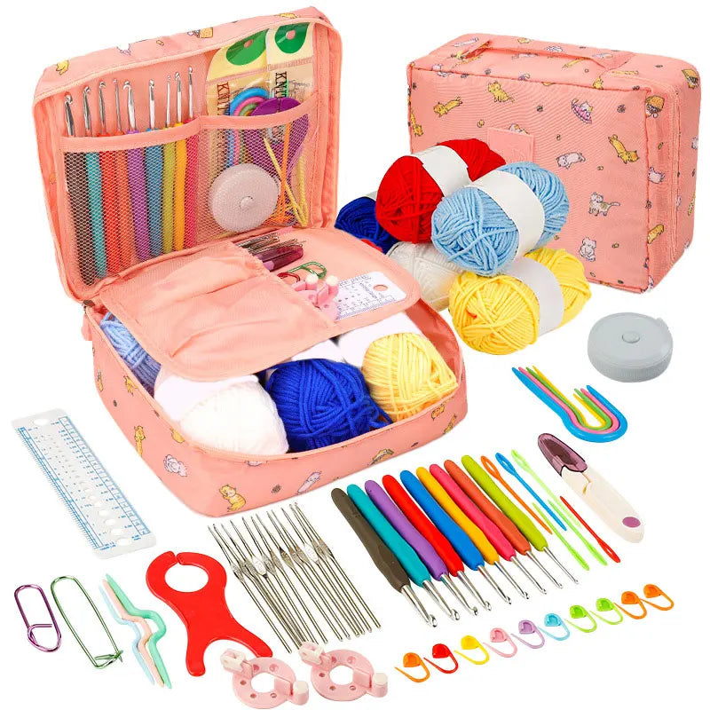 Beginner Crochet Kit with Yarn Hooks and Portable Travel Supplies
