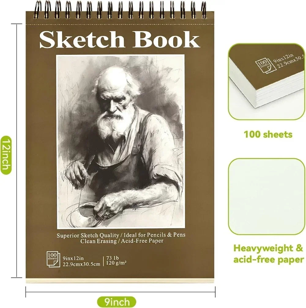 9x12 Spiral Sketchbook Acid-Free Drawing Pad with 100 Sheets