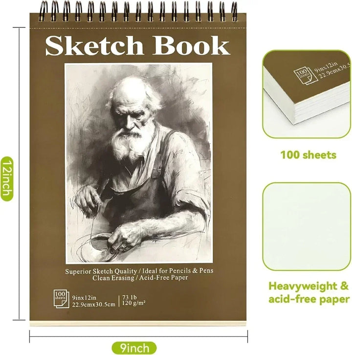 9x12 Spiral Sketchbook Acid-Free Drawing Pad with 100 Sheets
