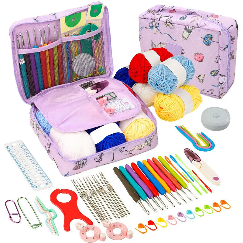Beginner Crochet Kit with Yarn Hooks and Portable Travel Supplies