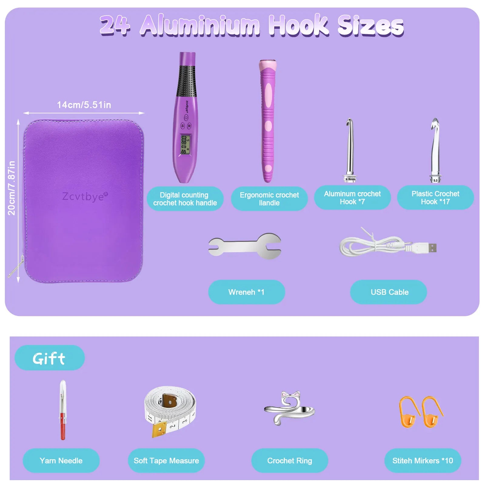 LED Crochet Hook Set with Ergonomic Needles and Sewing Tools