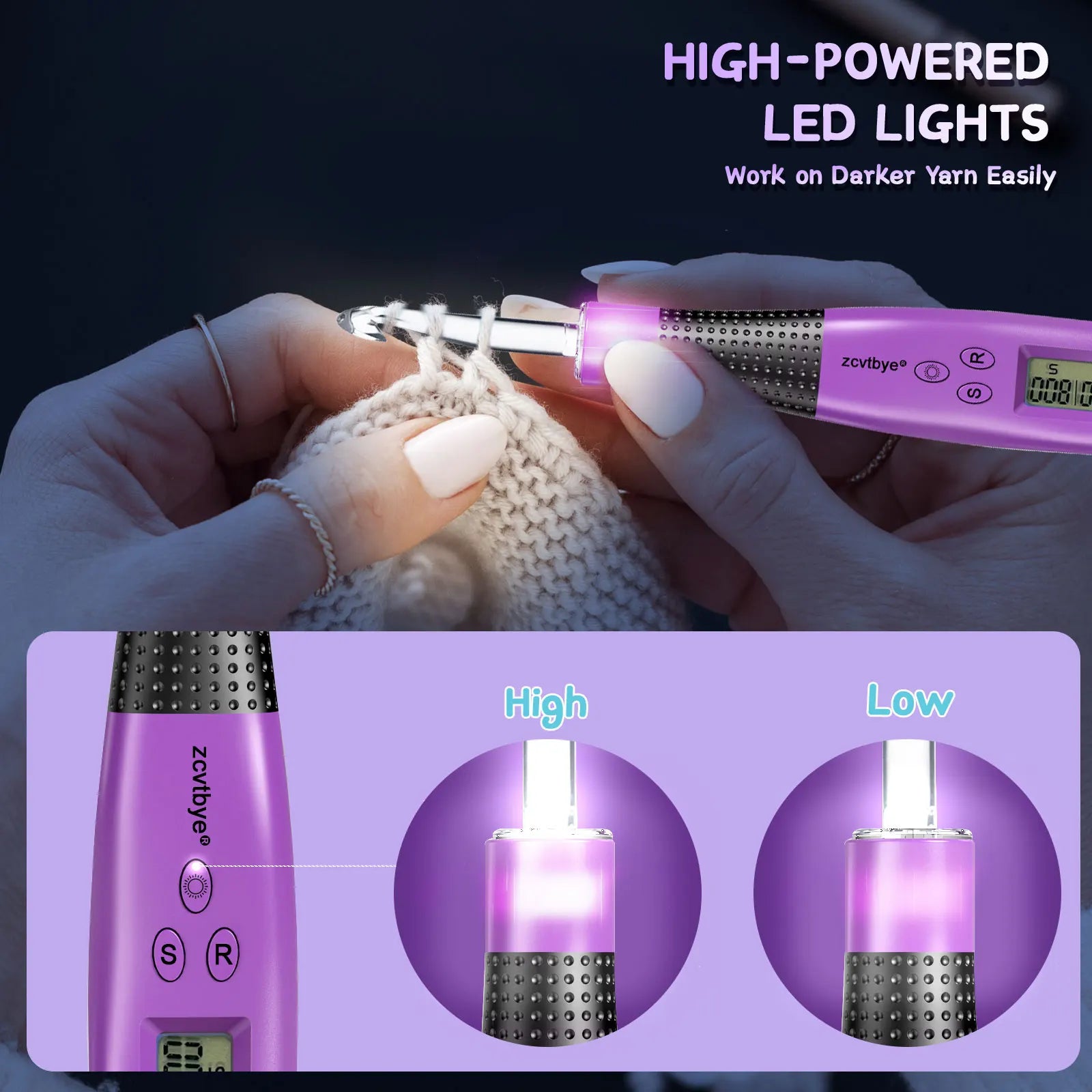 LED Crochet Hook Set with Ergonomic Needles and Sewing Tools