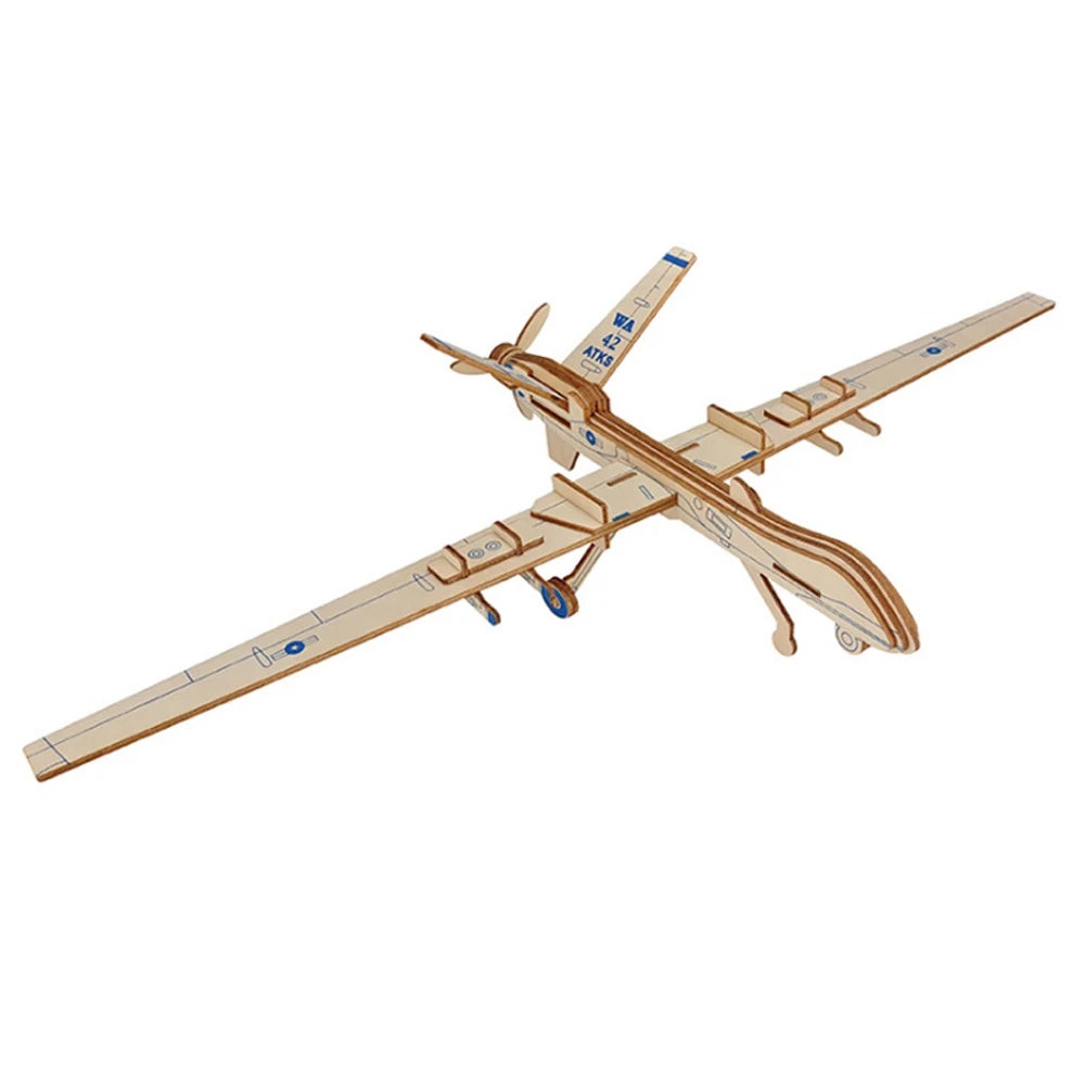 DIY Wooden Fighter Airplane 3D Puzzle Assembly Craft Kit for Kids
