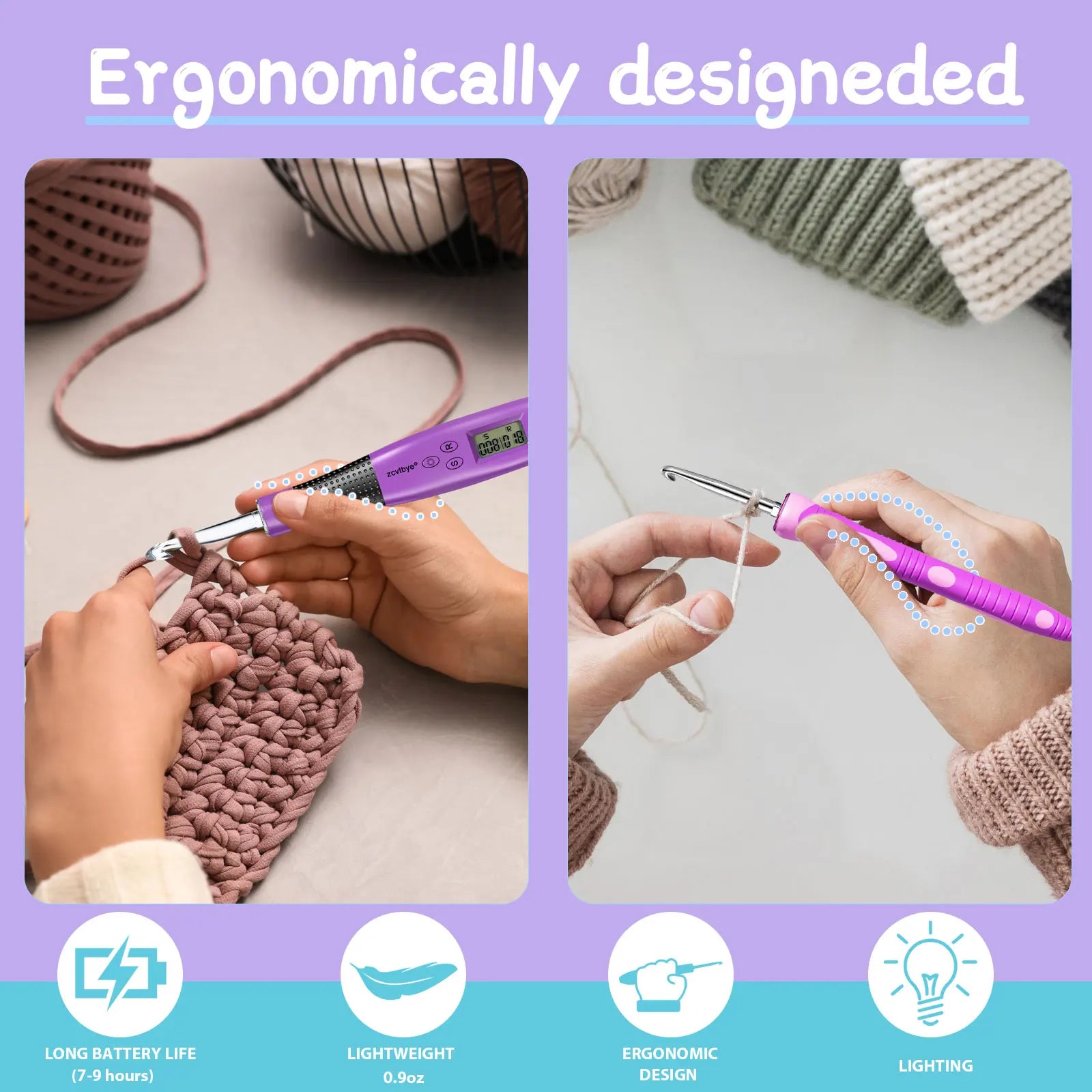 LED Crochet Hook Set with Ergonomic Needles and Sewing Tools