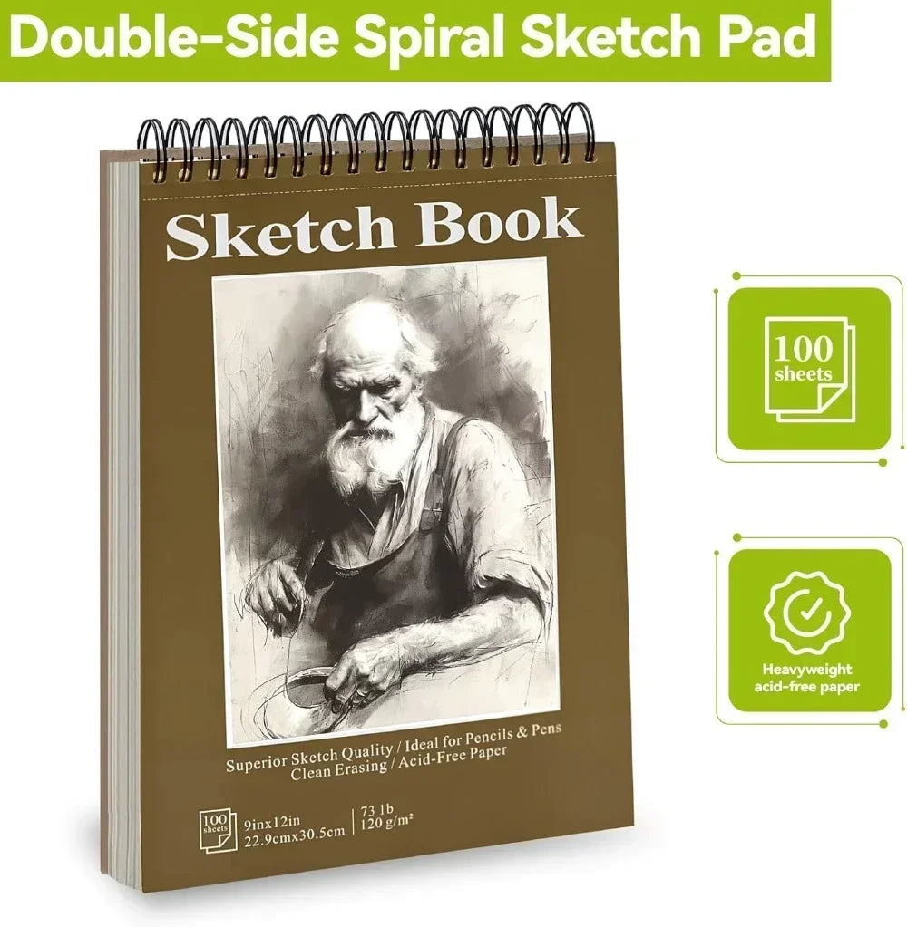 9x12 Spiral Sketchbook Acid-Free Drawing Pad with 100 Sheets