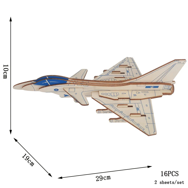 DIY Wooden Fighter Airplane 3D Puzzle Assembly Craft Kit for Kids