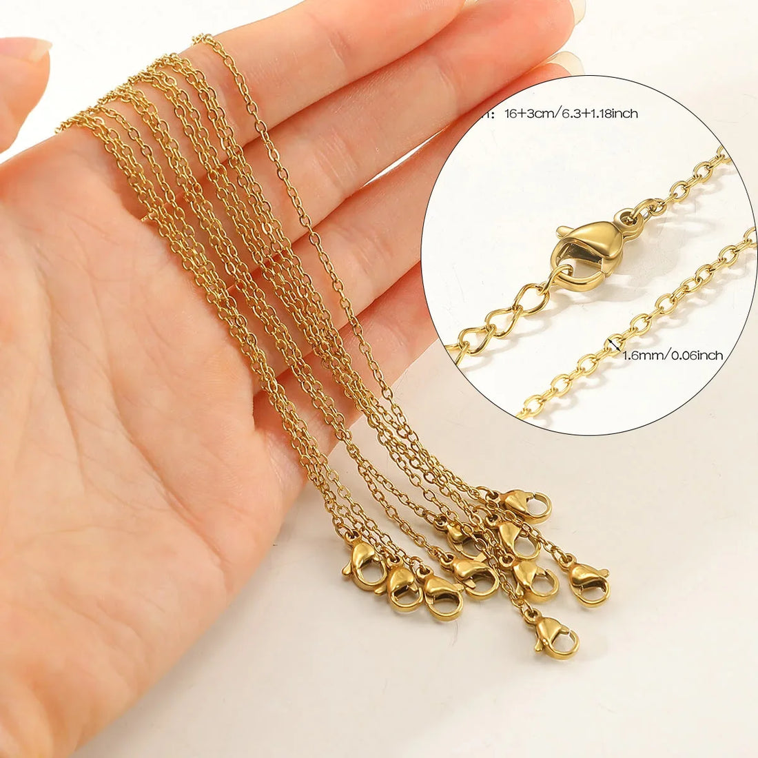 10-Piece Gold-Tone Stainless Steel Necklace Chain Set | 45cm | DIY Jewelry Making