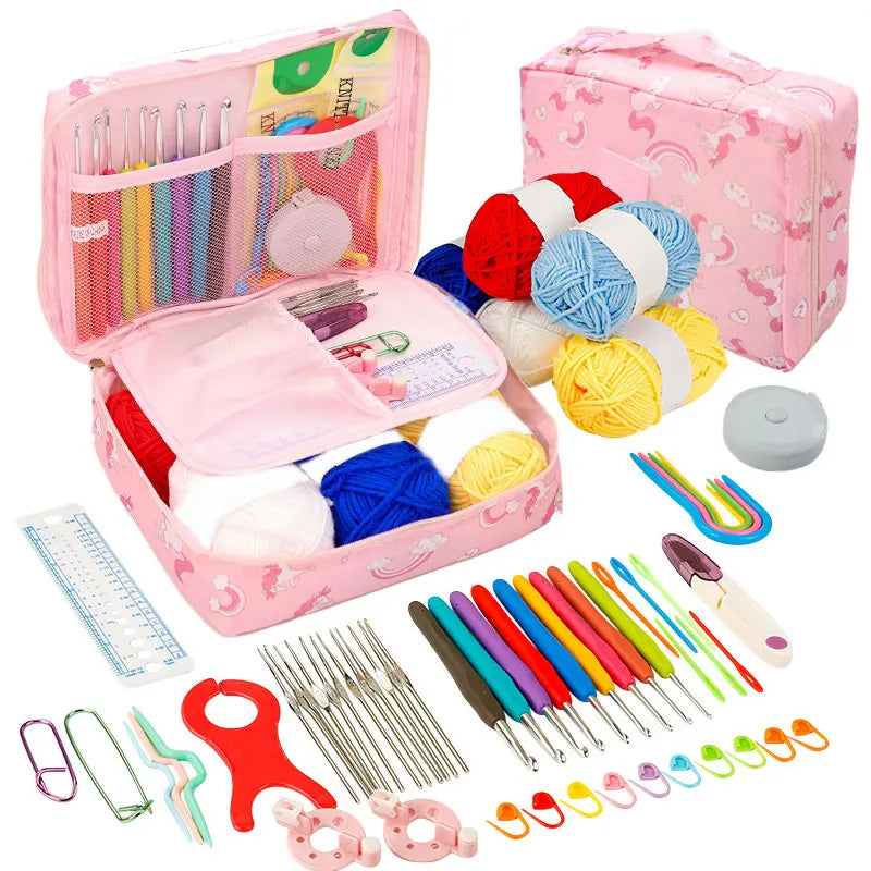 Beginner Crochet Kit with Yarn Hooks and Portable Travel Supplies