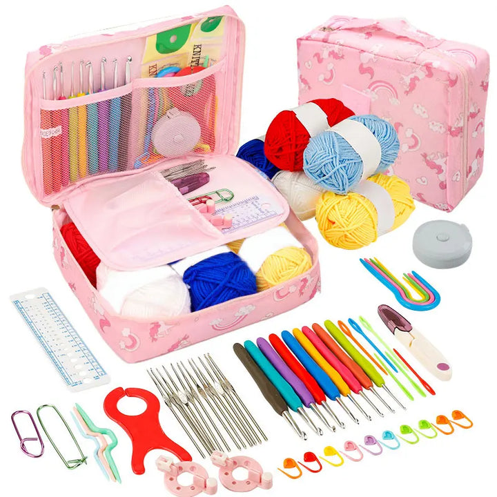 Beginner Crochet Kit with Yarn Hooks and Portable Travel Supplies