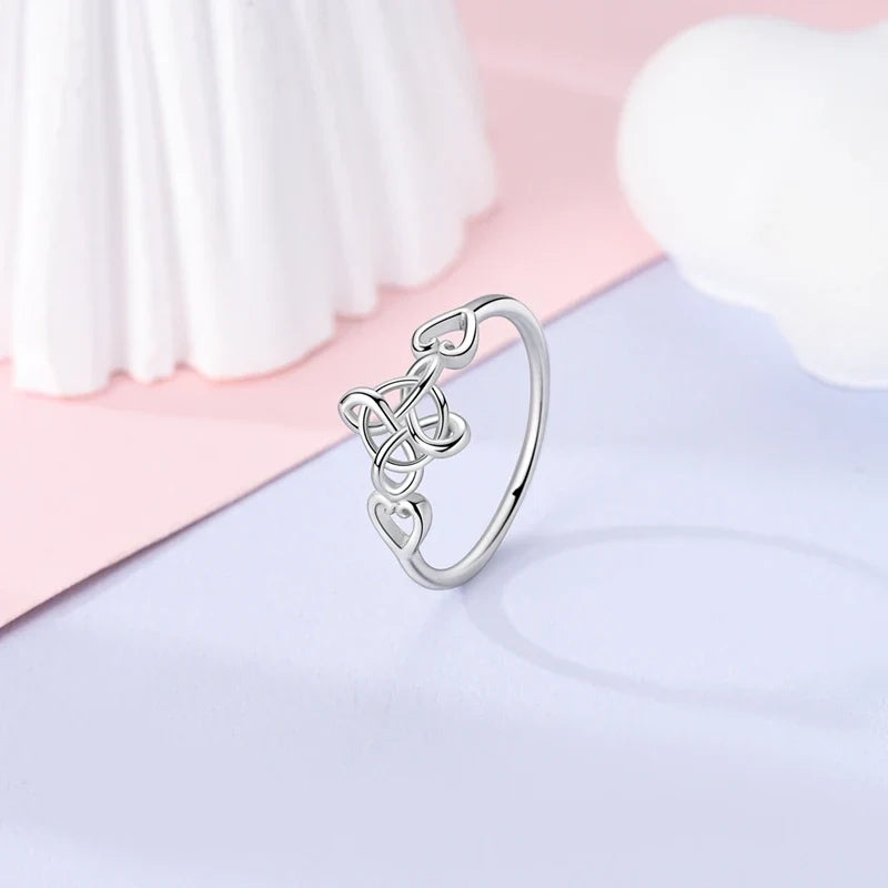 MULA Wedding Band Rings for Women Man 925 Sterling Silver Evil Eye Hand Celtic Knot Four-Leaf Clover Ring Stackable Jewelry Gift