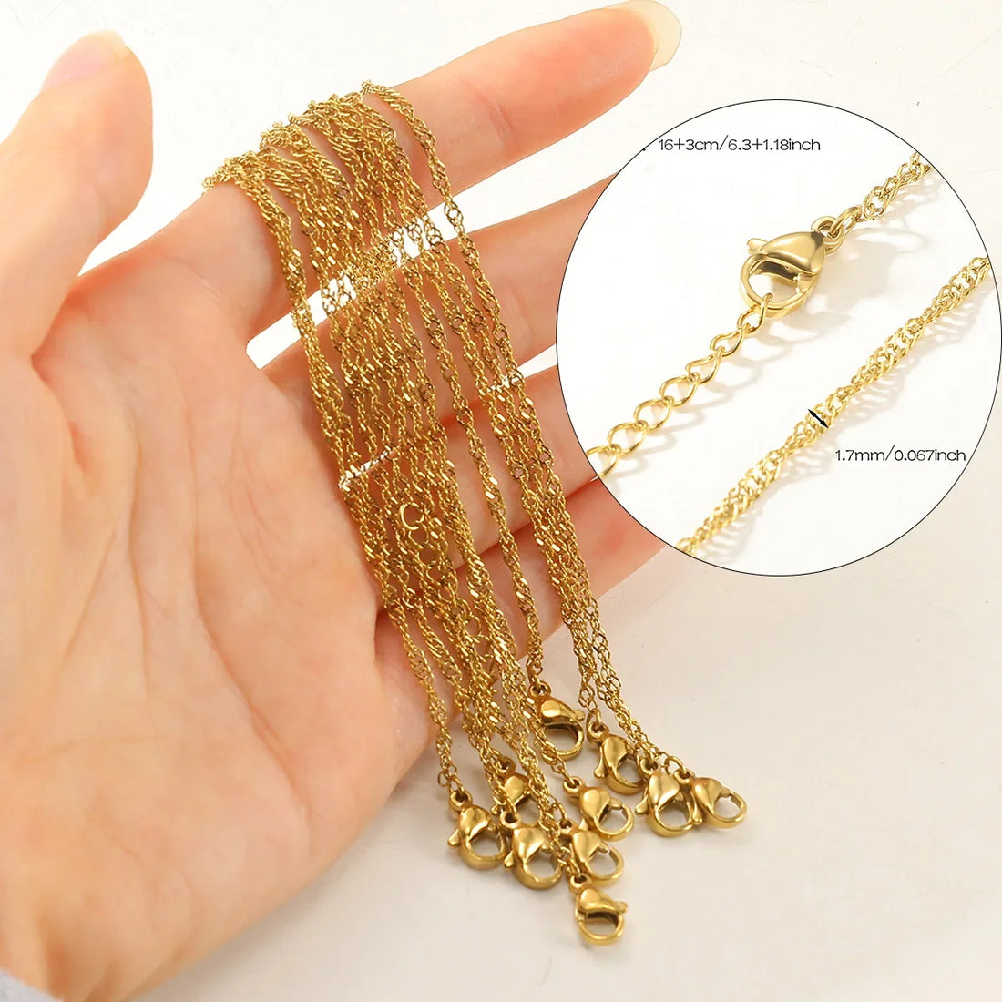 10-Piece Gold-Tone Stainless Steel Necklace Chain Set | 45cm | DIY Jewelry Making