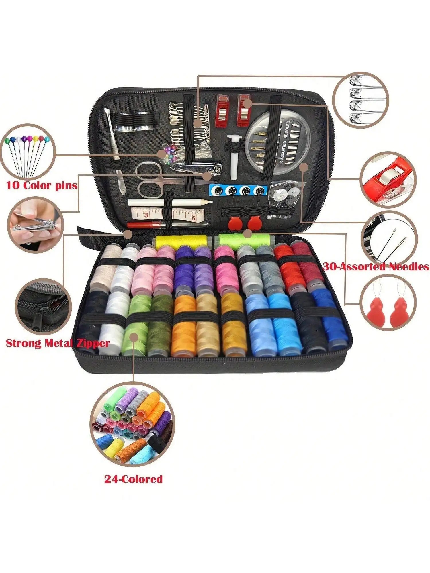 Portable Home Sewing Kit Complete Set With Threads Needles Scissors
