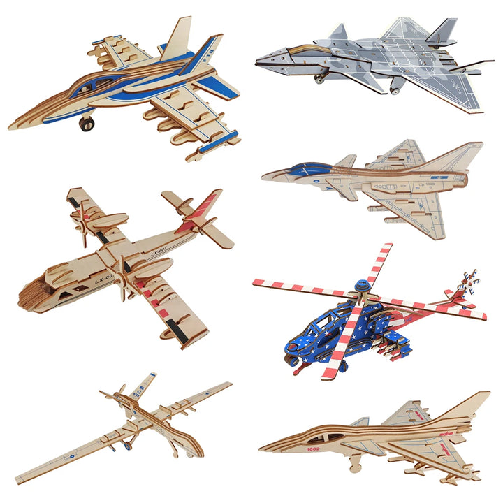 DIY Wooden Fighter Airplane 3D Puzzle Assembly Craft Kit for Kids
