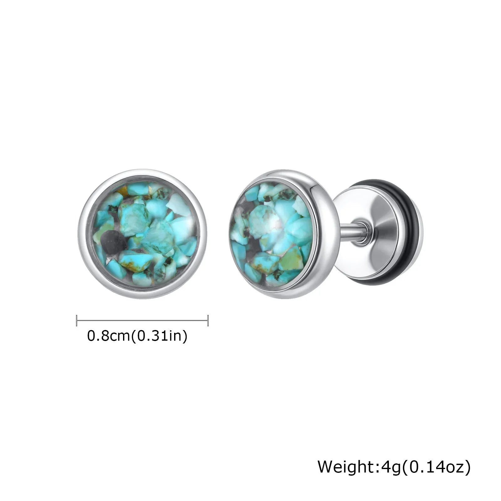 Natural Stone Stud Earrings for Men | Stainless Steel Plated Round Earring Gift
