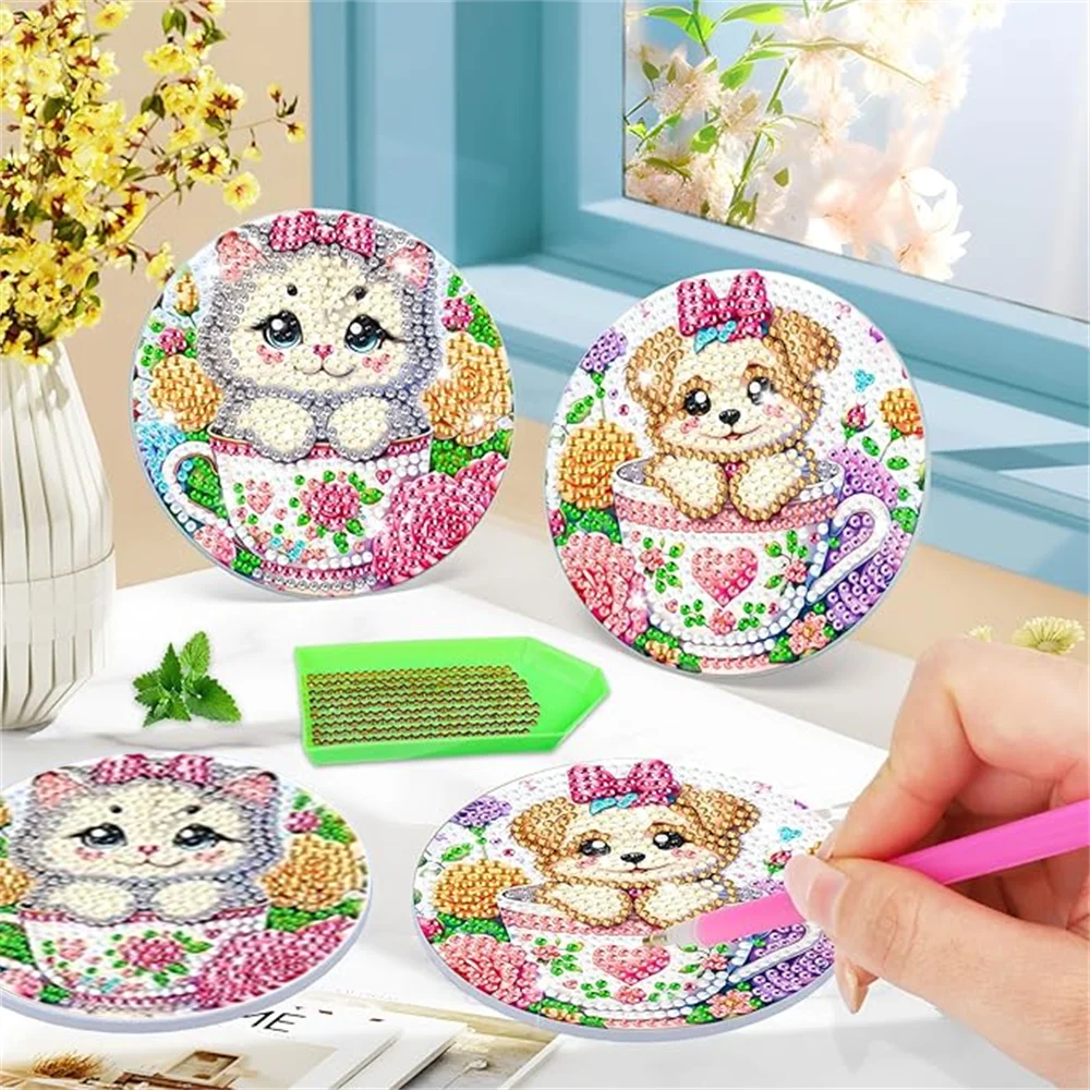 DIY Diamond Painting Coaster Kit with Holder for Adults Beginners