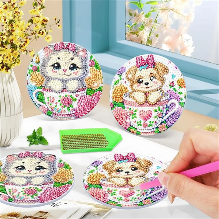 DIY Diamond Painting Coaster Kit with Holder for Adults Beginners