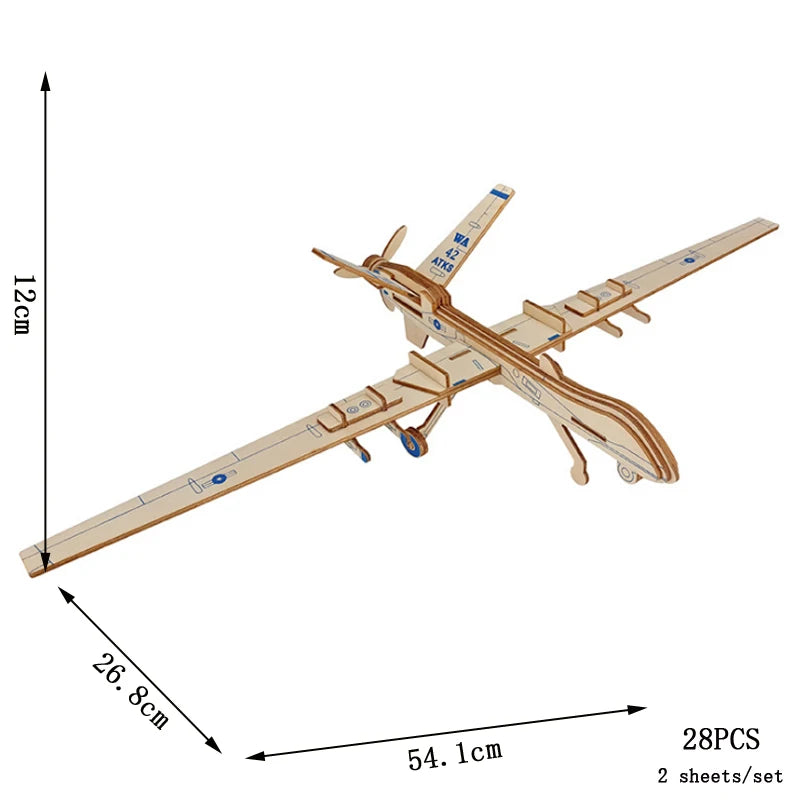 DIY Wooden Fighter Airplane 3D Puzzle Assembly Craft Kit for Kids