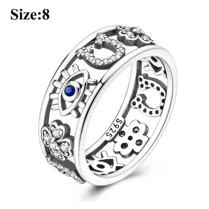 MULA Wedding Band Rings for Women Man 925 Sterling Silver Evil Eye Hand Celtic Knot Four-Leaf Clover Ring Stackable Jewelry Gift