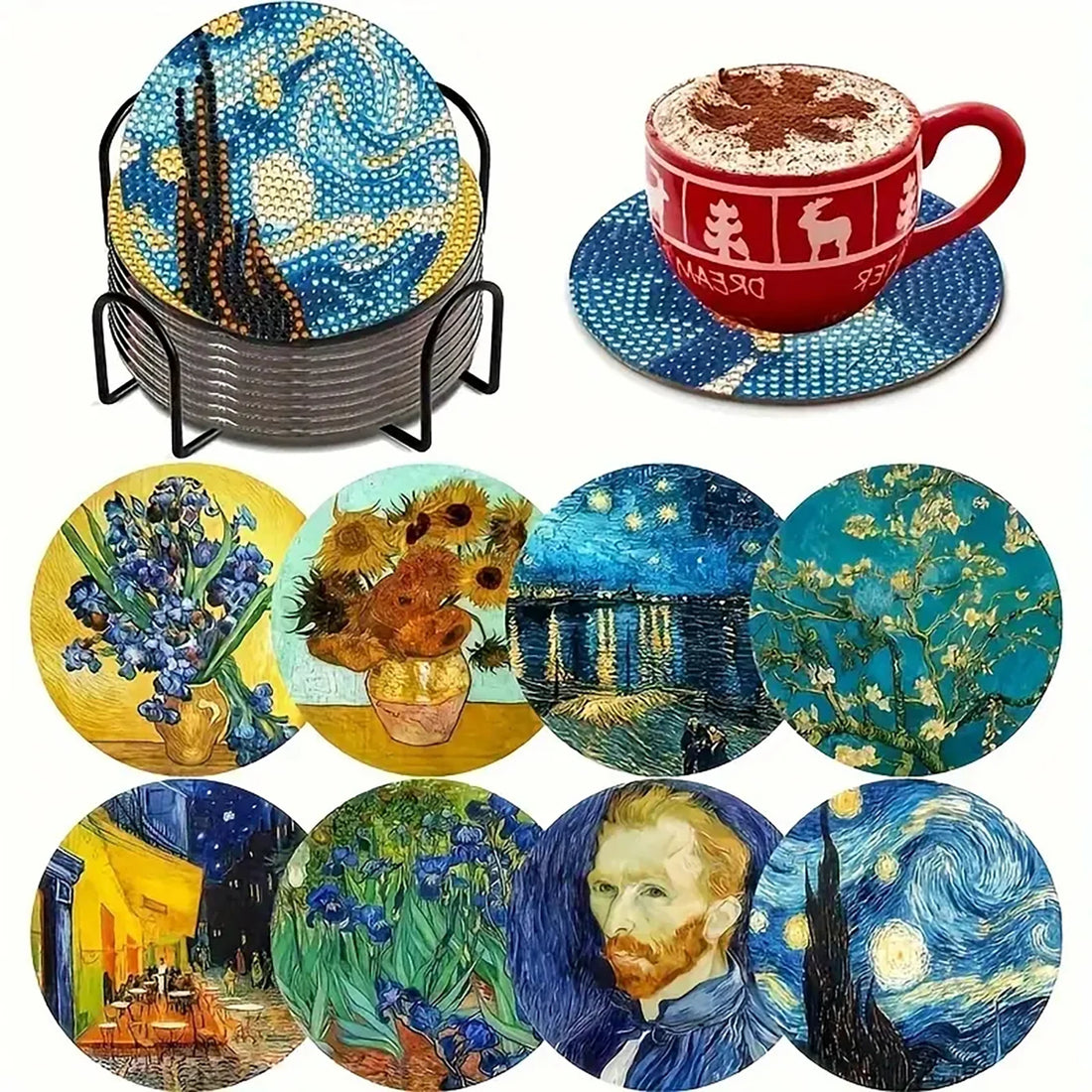 DIY Diamond Painting Coaster Kit with Holder for Adults Beginners