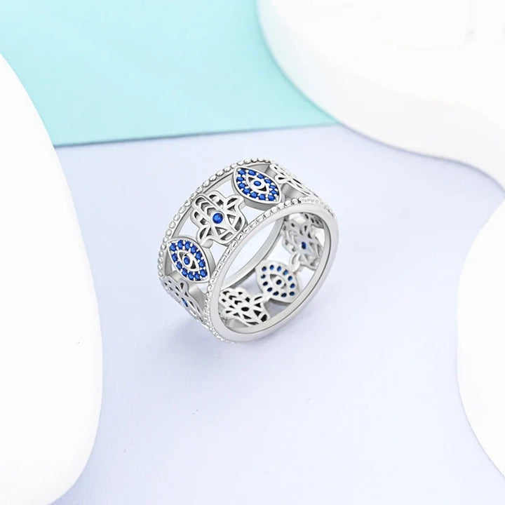 MULA Wedding Band Rings for Women Man 925 Sterling Silver Evil Eye Hand Celtic Knot Four-Leaf Clover Ring Stackable Jewelry Gift